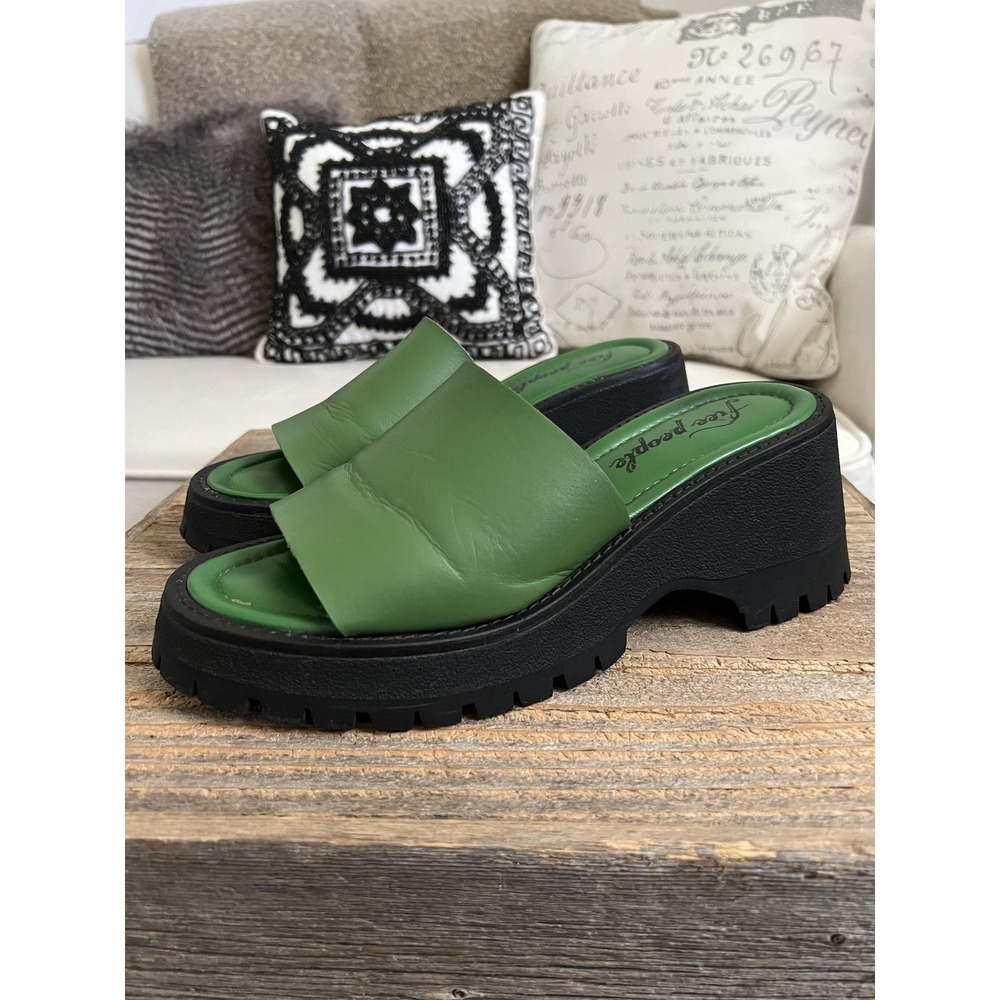 Free People Sandals 10 Green Platform Slide Wedge Lug Sole Chunky Y2K Festival